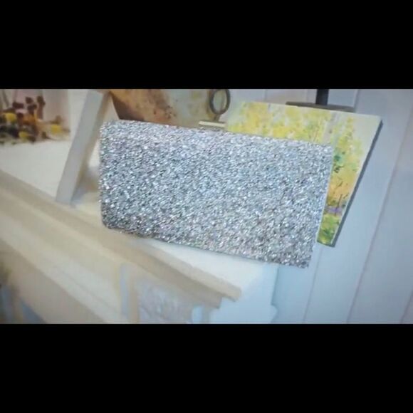 Silver Rhinestone Evening Clutch Bag with short and long strap - Picture 4 of 11